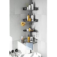 Corner Shower Tension Pole: Quick Installation 4-Tier Rustproof Bathroom Organizer Shelves for Bathtub Shampoo Storage - 47-121 inch Adjustable Floor Standing Bath Rack Holder - Black
