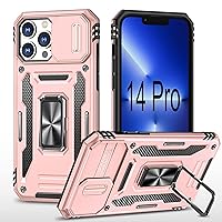 Phone Cases Designed for iPhone 14 Pro Case with Slide Camera Cover Ring Stand Magnetic Kickstand ip14 i14 i x14 Fourteen 14S Pro 14Pro Pro14 Phone Case Cover Pink Rose Gold