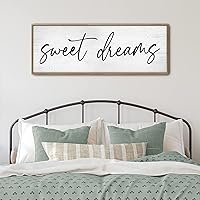 GraceView Wall Decor - 42”X15”Sweet Dreams Framed Wall Decor Above Bed for bedroom Aesthetic And Minimalist Art Canvas (Wood)