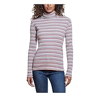 Weatherproof Vintage Womens Pink Fitted Striped Long Sleeve Turtle Neck Top L