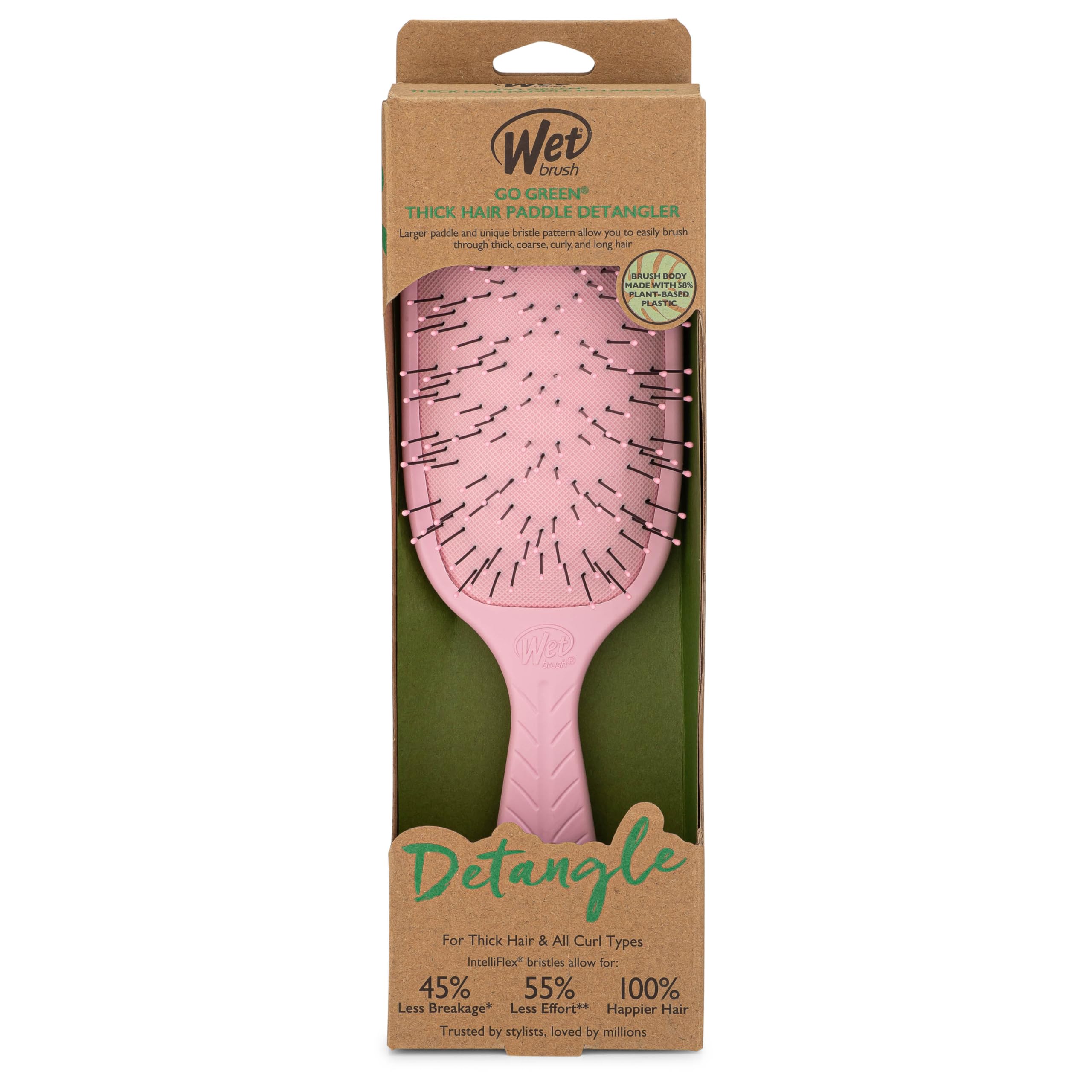 Wet Brush Go Green Thick Hair Paddle Detangling Brush, Pink - Ultra-Soft IntelliFlex Bristles With AquaVent - Gently Loosens Knots While Minimizing Pain - Curly, Coarse, Long, Wet & Dry Hair