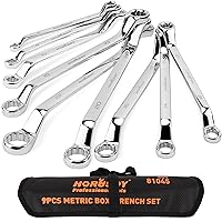 HORUSDY 9-Pece Metric Offset Box Wrench Set with Rolling Pouch, 75-Degree, Metric 6-24mm, CR-V Steel