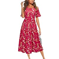 LAISHEN Women's 2024 Summer Fashion Midi Dresses Casual Short Sleeve Boho Hawaiian Beach Long Flowy Dress with Pockets