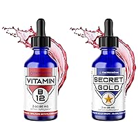 Liquid B12 + Liquid Gold Drops - 99.99% Pure Swiss Gold - 100 ppm - Ruby Red - Real 24K Gold - Gold Water - Ascension Aid - Brain Boost - Enhance Awareness, Clarity, Dreams, Intuition and Memory