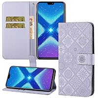 XYX Wallet Case for iPhone XR, Embossed Vintage Flower PU Leather Folio Flip Phone Case Cover for iPhone XR 6.1 Inch, Purple