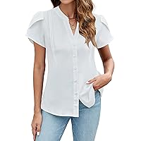Blooming Jelly Womens Summer Dressy Casual Tops Business Casual Button Down Shirts Work V Neck Short Cap Sleeve Blouse