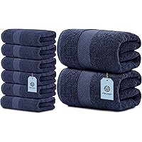 White Classic Luxury Hand Towels | 6 Pack and Luxury Bath Sheet Towels | 2 Pack Bundle (Navy Blue)