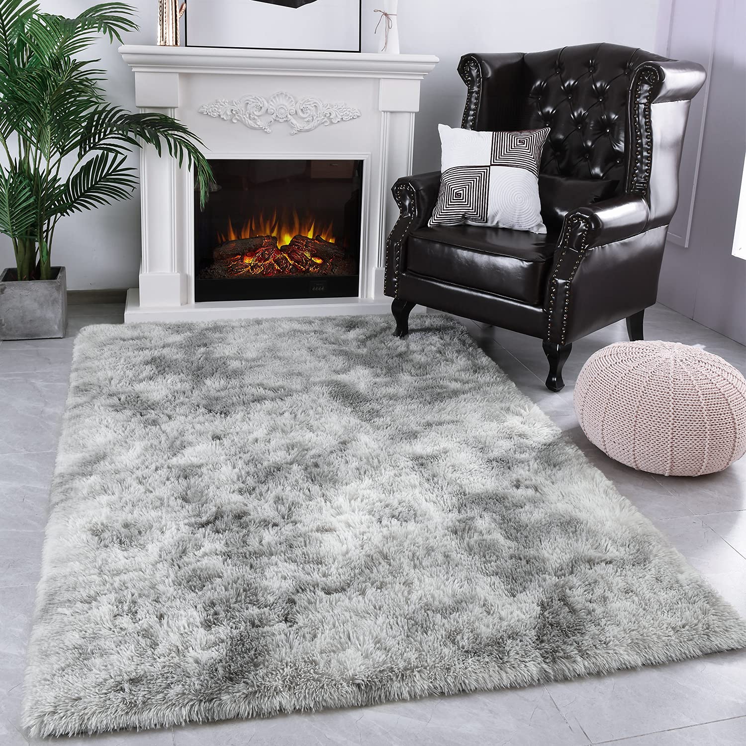 Modern Fluffy Large Area Rugs for Living Room Bedroom, Soft Shaggy Plush Abstract Rug Kids Non-Slip Play Mats, Fuzzy Floor Carpets for Girls Room D...
