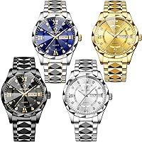 4 Pack Men Watches Diamond Business Dress Analog Quartz Stainless Steel Waterproof Luminous Date Silver Blue Black Gold Luxury Casual Watch for Men