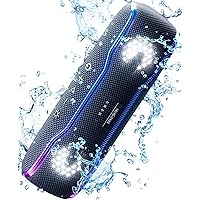 Portable Bluetooth Speaker, IPX7 Waterproof Wireless Speaker with Colorful Flashing Lights, 25W Super Bass 24H Playtime, 100ft Range, TWS Pairing for Outdoor, Home, Party, Beach, Travel