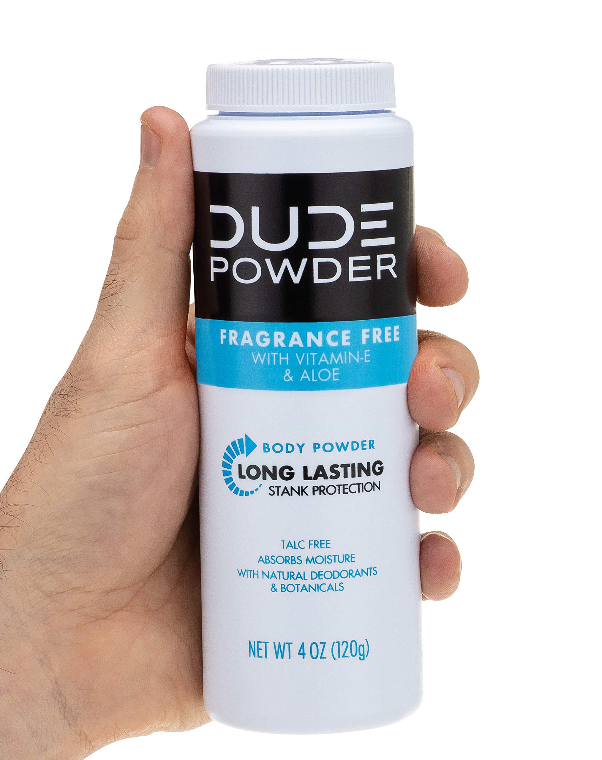 DUDE Body Powder - Fragrance Free 4 Ounce (3 Bottle Pack) Natural Deodorizers With Chamomile & Aloe, Talc Free Formula, Corn-Starch Based Daily Post-Shower Deodorizing Powder for Men