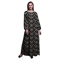 Bimba Printed Women's Long Sleeve Flared Dress Elastic Waist Maxi Dress Gown