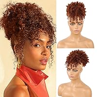 ENTRANCED STYLES Drawstring Ponytail with Bangs Afro Puff Ponytail Extensions for Women Short Curly Puff Ponytail with Bangs Clip in Wrap Updo Hairpiece for Women (350#)