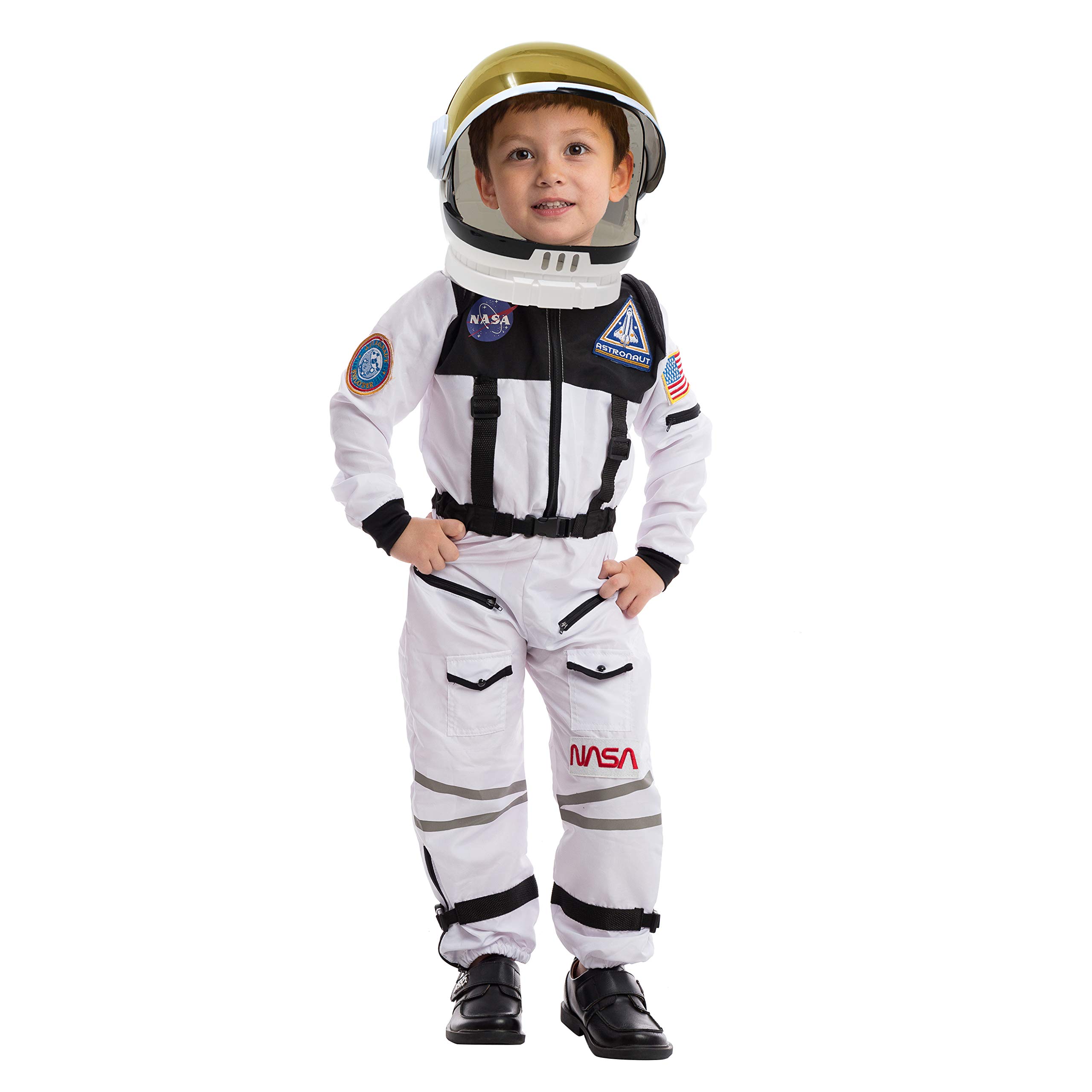 Spooktacular Creations Astronaut Costume with Helmet for Kids, Space Suit, Space Jumpsuit for Halloween Boys Girls Pretend Role Play Dress Up (White)-S