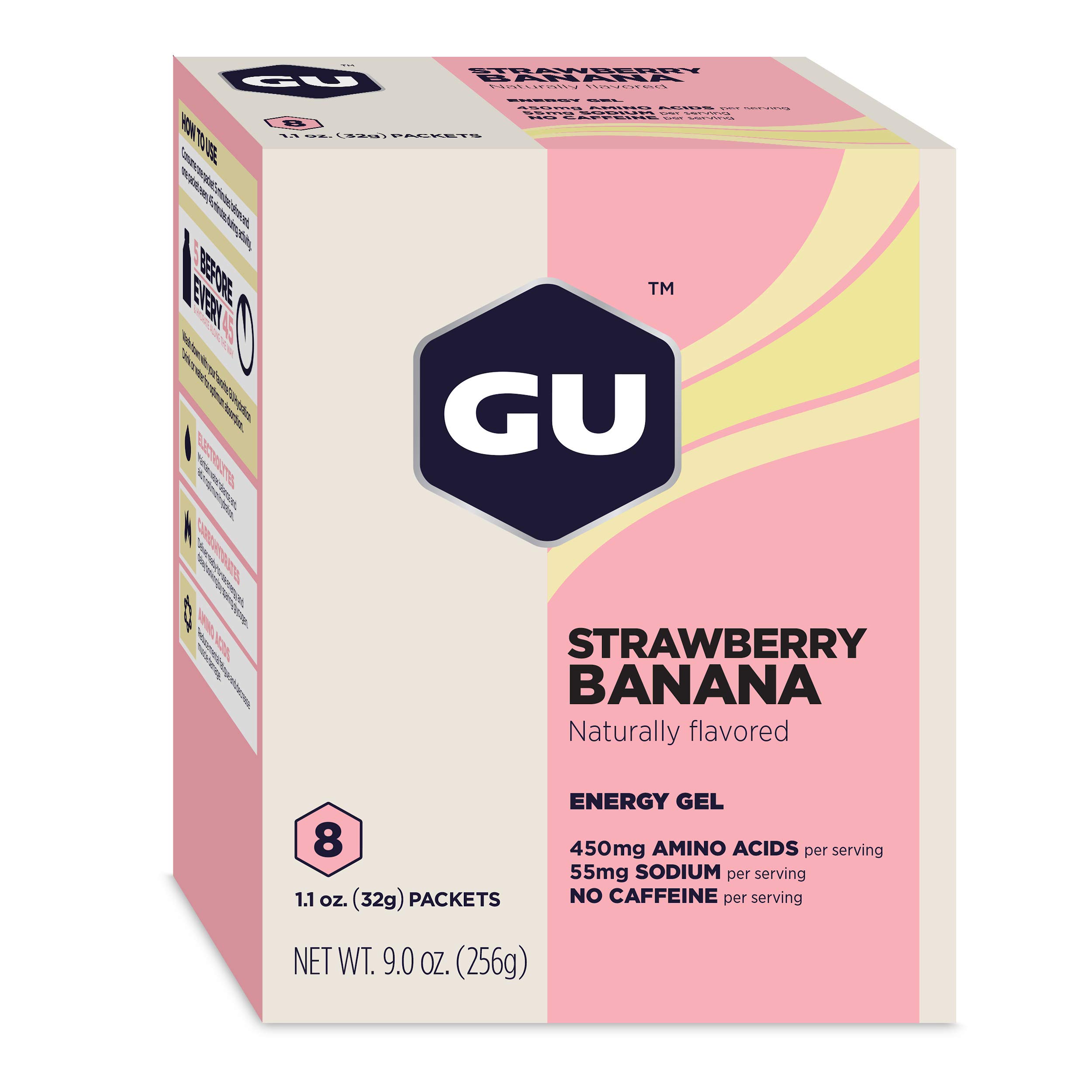 GU Energy Original Sports Nutrition Energy Gel, 8-Count, Strawberry Banana