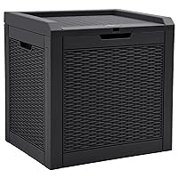 YITAHOME 32 Gallon Rattan Deck Box, Indoor Outdoor Storage Box for Patio Furniture, Pool Accessories, Cushions, Garden Tools, Sports Equipment, Waterproof Resin with Lockable Lid & Side Handles, Black