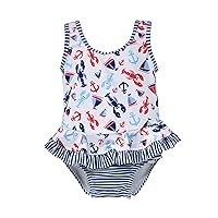 Baby Girl's UPF 50+ Stella Infant Ruffle Swimsuit, Sunday Sails, 18M