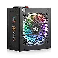 Redragon PSU007 80+ Gold 850 Watt ATX 3.0 & PCIe 5.0 Fully Modular Power Supply w/ 80 Plus Gold Certified, Compact 160mm Size, Smart ECO Low Noise RGB Fan, 100% Japanese Capacitors, Full Mod Cables
