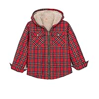ZENTHACE Boys Sherpa Lined Full Zip Flannel Plaid Shirt Jacket,Cozy Hooded Flannel Shirt with Hand Pockets