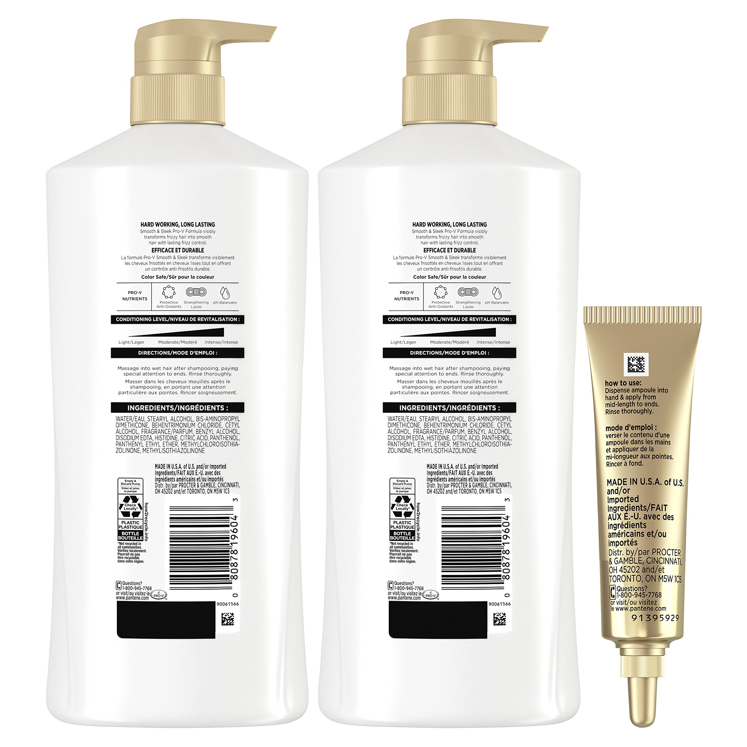 Pantene Conditioner Twin Pack with Hair Treatment Set, Smooth and Sleek for Frizz Control, Safe for Color-Treated Hair