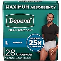 Fresh Protection Adult Incontinence Underwear for Men (Formerly Depend Fit-Flex), Disposable, Maximum, Large, Grey, 28 Count, Packaging May Vary