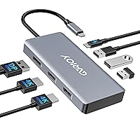 USB C to Dual HDMI Adapter, Multi Display Docking Station Dual Monitor with 2 HDMI, Displayport, 100W PD, 3 USB Ports, USB C Hub Multiport Dongle Compatible with MacBook/Dell/HP/Lenovo Laptops