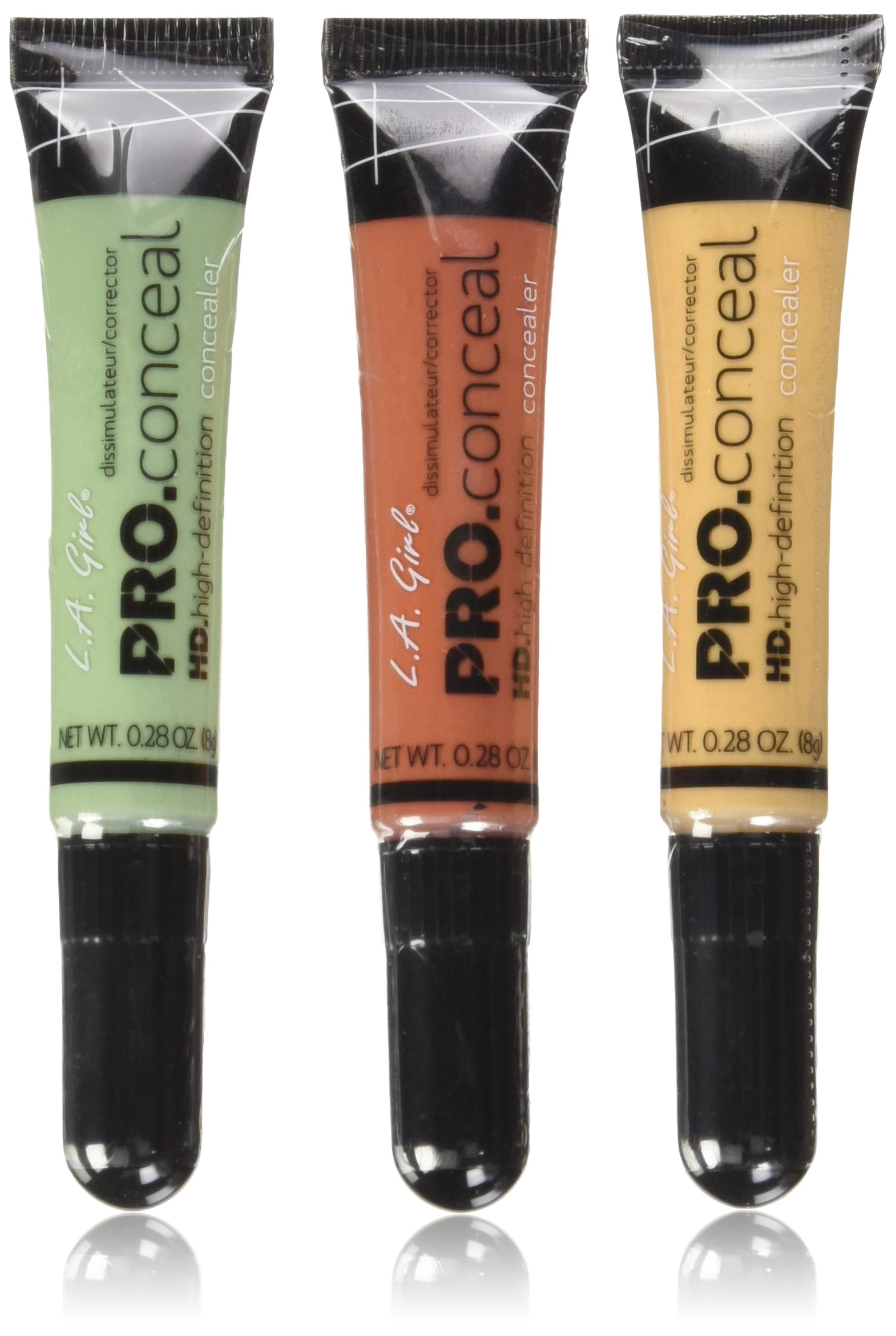 L.A. Girl Pro Conceal Set Orange, Yellow, Green Correctors, Pack of 3 (LAX-GC990+GC991+GC992-B)