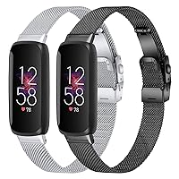 FitTurn 2PACK Slim Band Compatible with Fitbit inspire 3 SmartWatch, Mesh Stainless Steel Adjustable Watchband Wristbands Bracelet Watch Band for Fitbit inspire 3 Health & Fitness Tracker