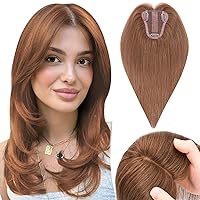 SEGO Hair Toppers for Women Real Human Hair, 100% Human Hair Topper with Thinning Hair 8 * 10cm Silk Base with No Bangs 3 Clips in Hand-made Hairpieces,10inch 25g #4 Chocolate Brown