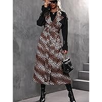 Jackets for Women - Leopard Print Double Breasted Belted Trench Coat (Color : Multicolor, Size : X-Large)