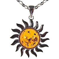 BALTIC AMBER AND STERLING SILVER 925 DESIGNER COGNAC SUN PENDANT JEWELLERY JEWELRY (NO CHAIN)
