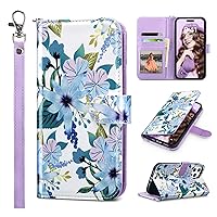 ULAK Compatible with iPhone 15 Pro Wallet Case with Card Holders, Floral PU Leatehr Flip Case Wallet for Women, Flower Design Kickstand Wrist Strap Shockproof 6.1'' Phone Case for Girl,Blossom