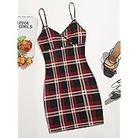 Fall Dresses for Women 2023 Surplice Neck Tartan Bodycon Dress Dresses for Women (Color : Multicolor, Size : Small)