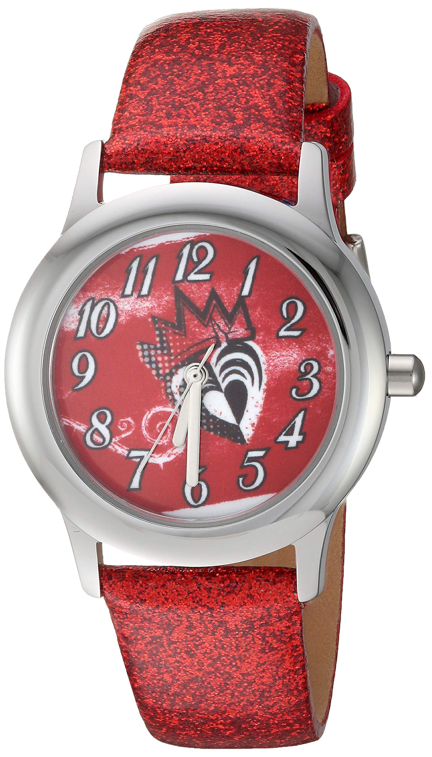 Disney Descendants 3 Girl's Stainless Steel Watch, Red Glitter Leather Strap, WDS000767