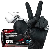 Heavy Duty Nitrile Industrial Disposable Gloves,Black Ultra 8 Mil Diamond Textured Grip,Suitable for Industrial, Mechanical&Food Applications,Latex &Powder-Free,Large,100-ct Box
