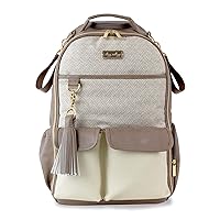 Itzy Ritzy Diaper Bag Backpack – Large Capacity Boss Baby Backpack Diaper Bag Featuring 17 Pockets, Changing Pad, Stroller Clips, and Comfortable Backpack Straps, Vanilla Latte