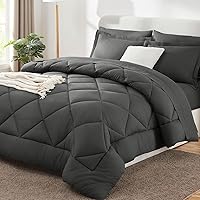 King Bed in a Bag 7-Pieces Comforter Sets with Comforter and Sheets Dark Grey All Season Bedding Sets with Comforter, Pillow Shams, Flat Sheet, Fitted Sheet and Pillowcases