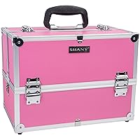 SHANY Essential Pro Makeup Train Case Cosmetic Box Portable Makeup Case Cosmetics Beauty Organizer Jewelry storage with Locks, Multi Compartments Makeup Box and Shoulder Strap - Pink