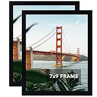 2 Pack 7x9 Picture Frame Black for Wall Hanging or Tabletop, 7 x 9 Frame Composite Wood Wall Gallery Photo Frame, Black