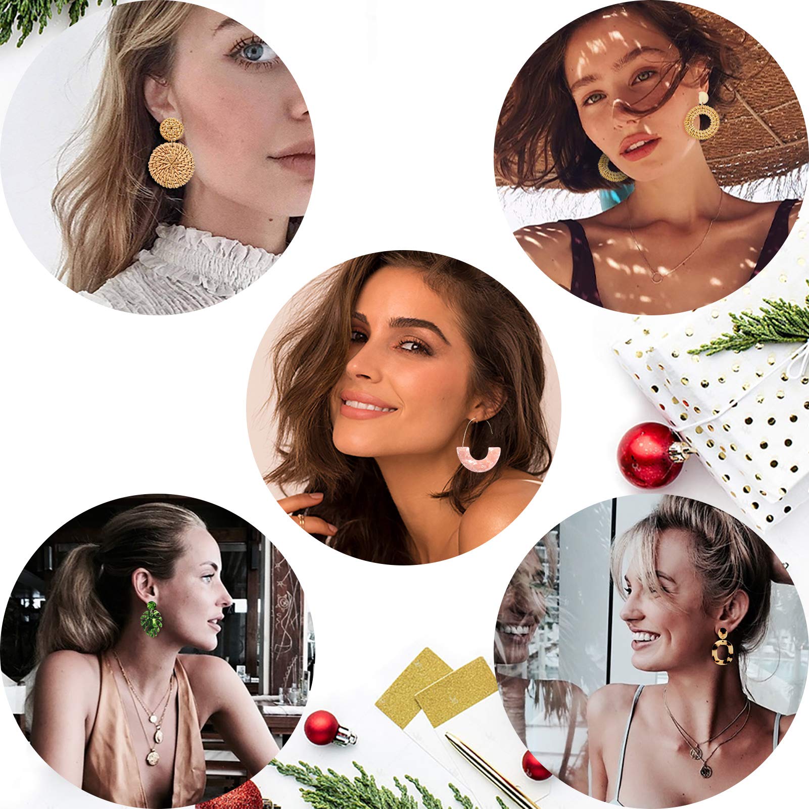 Acrylic Earrings for Women Girls Summer Drop Dangle Leaf Earrings Bohemian Statement Earrings Costume Jewelry Set for Birthday Gifts(9 pair Rattan Acrylic)