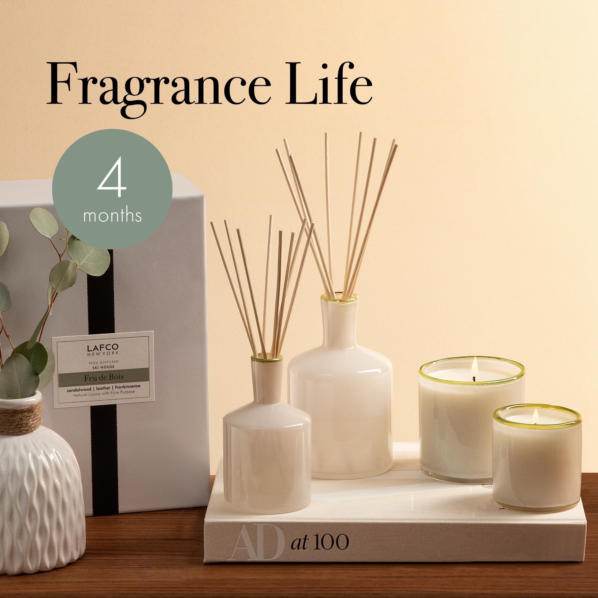 LAFCO New York Reed Diffuser Refill, Feu de Bois - 8.4 oz - Up to 4-Month Fragrance Life - Includes Natural Wood Reeds - Free of Dyes & Propellants - Made in the USA