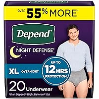 Night Defense Adult Incontinence Underwear for Men, Disposable, Overnight, Extra-Large, Grey, 20 Count, Packaging May Vary