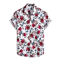 VATPAVE Mens 100% Cotton Hawaiian Shirts Floral Short Sleeve Button Down Shirts Summer Beach Shirts