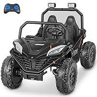 ELEMARA 24V 2 Seater XL Ride on Car for Boys,10AH Powered Electric Off-Road UTV,4WD 4.5mph Electric Vehicle Toy Max 140lbs with Remote,Bluetooth,LED,3 Speeds,2 Spring Suspension,Storage for 3-8,Black