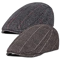 2 Pack Newsboy Hats for Men Classic Herringbone Tweed Wool Blend Flat Cap Ivy Cabbie Driving Hat