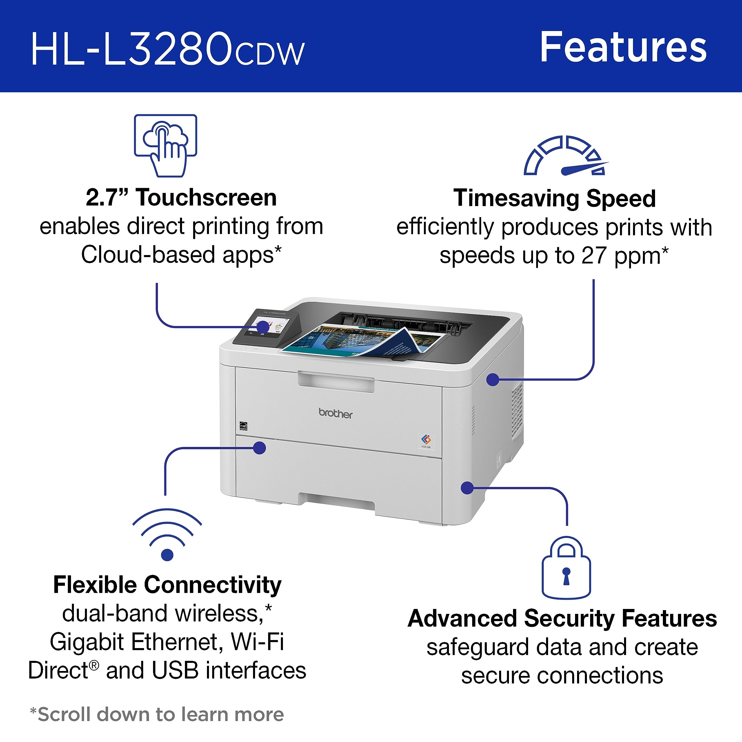 Brother HL-L3280CDW Wireless Compact Digital Color Printer with Laser Quality Output, Duplex, Mobile Printing & Ethernet | Includes 4 Month Refresh Subscription Trial¹, Amazon Dash Replenishment Ready
