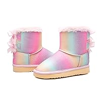 Weestep Girls Toddler Little Kid Warm Fur Winter Ankle Flat Snow Boot(1 Little Kid, Rainbow)