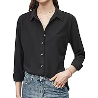 Women's Button Down Shirts Long Sleeve Solid Color Shirt Bussiness Casual Plain Blouses Tops XS-XXL