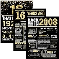 16th Birthday Decorations Back in 2008 Posters 3 Pieces 11 x 14 2008 Birthday Gifts for Men 16 Years Ago Party Decorations Supplies Large Sign Home Decor for Men and Women