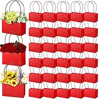 Geelin 30 Pcs Flower Gift Bags Paper Bouquet Bags Rectangle Flower Box for Arrangements Waterproof Bouquet Box with Handles Florist Supplies for Mothers Day Wedding(Red, Classic)
